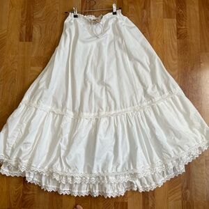 Scully White double flounce tiered drawstring cotton petticoat style skirt sz S